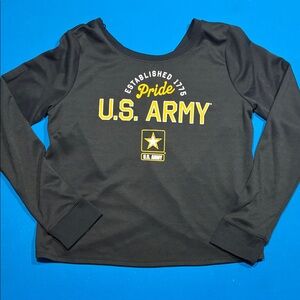 U.S. Army Pride- Black Long Sleeve Top with Yellow Logo and Cute Back Detail